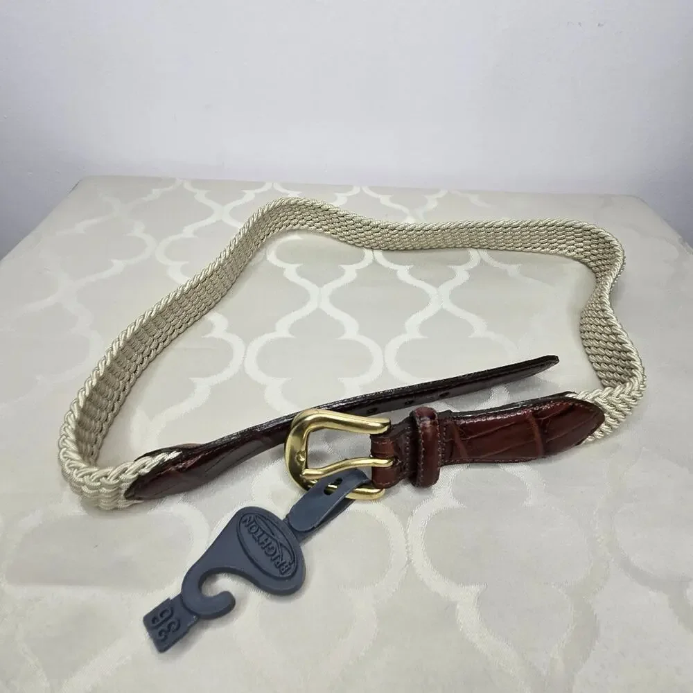 NWT Brighton Brown Leather and Beige Woven Belt with Gold Buckle Size 36